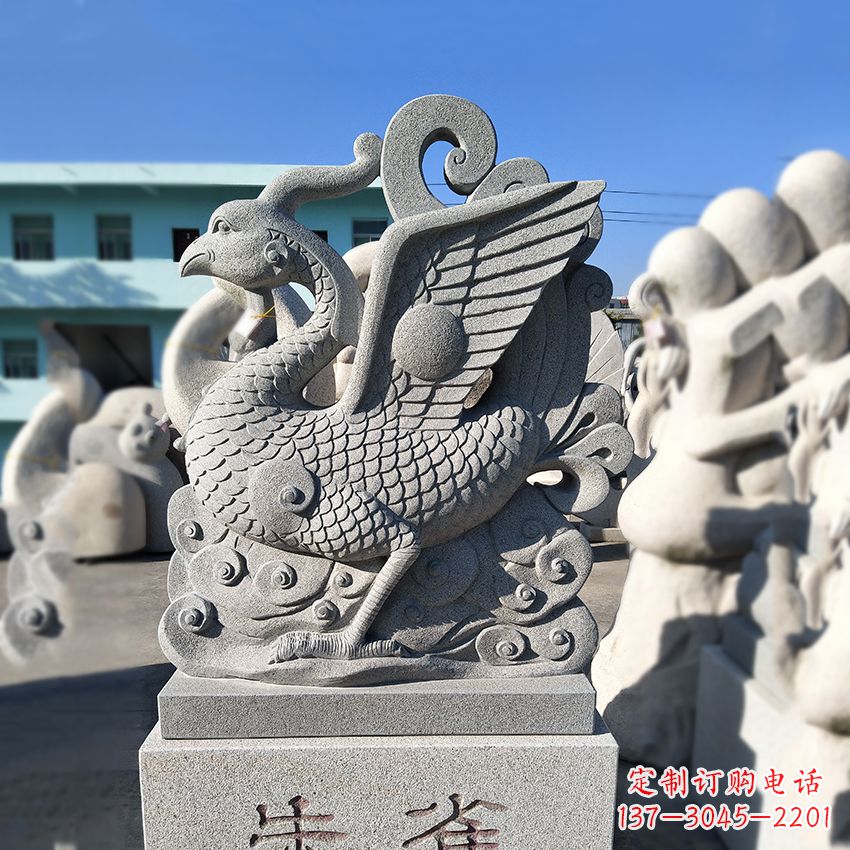 沈阳天之四灵之朱雀神鸟砂岩石雕塑