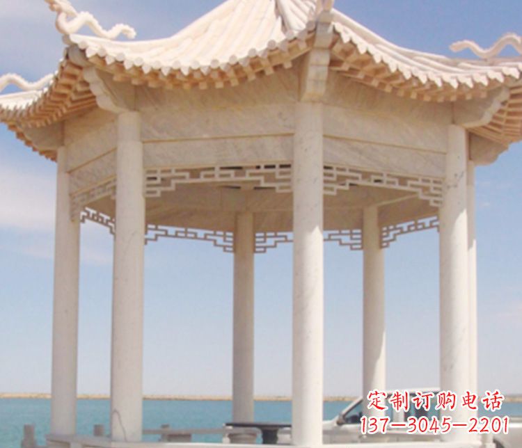 沈阳晚霞红单层凉亭石雕