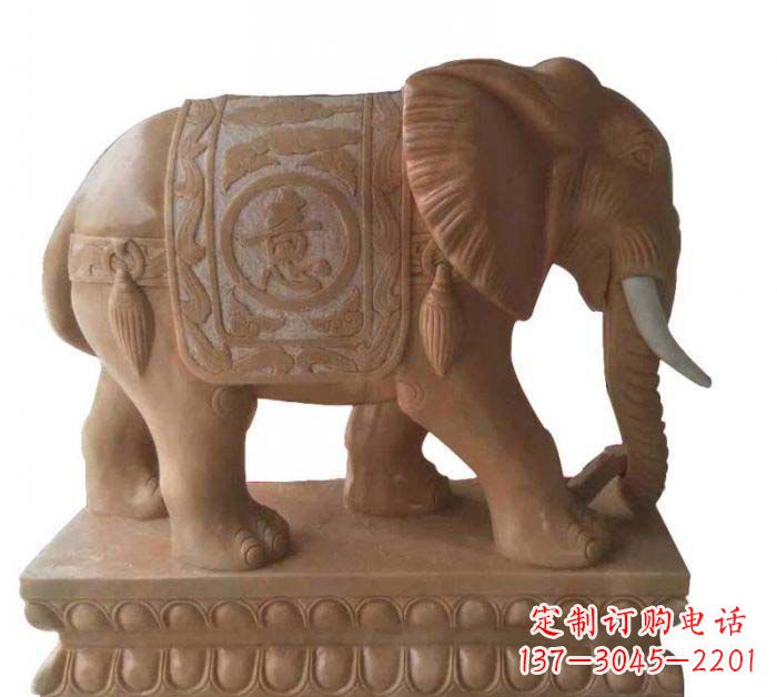 沈阳晚霞红吉祥如意大象石雕 (2)
