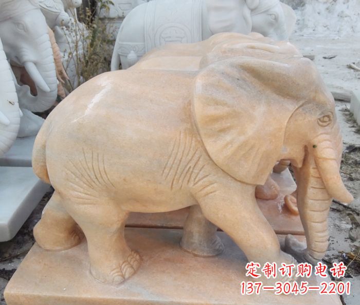 沈阳晚霞红吉祥如意大象石雕 (3)
