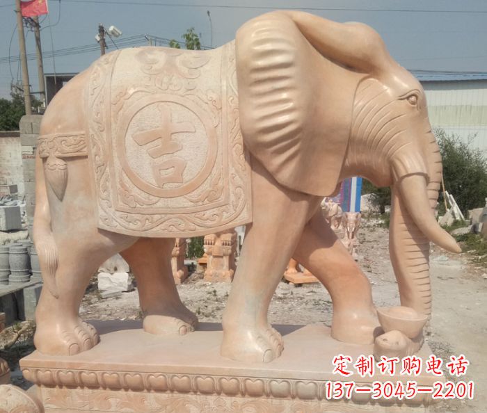 沈阳晚霞红吉祥如意门口大象石雕 (2)