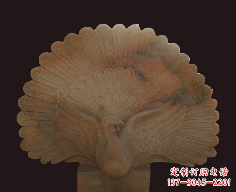 沈阳晚霞红开屏孔雀石雕