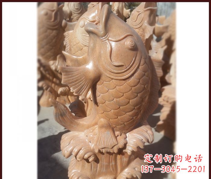 沈阳晚霞红喷水鲤鱼石雕 (3)