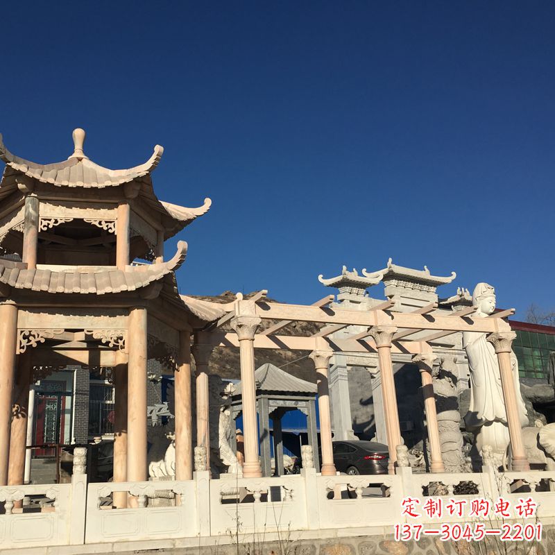 沈阳晚霞红石雕凉亭花架