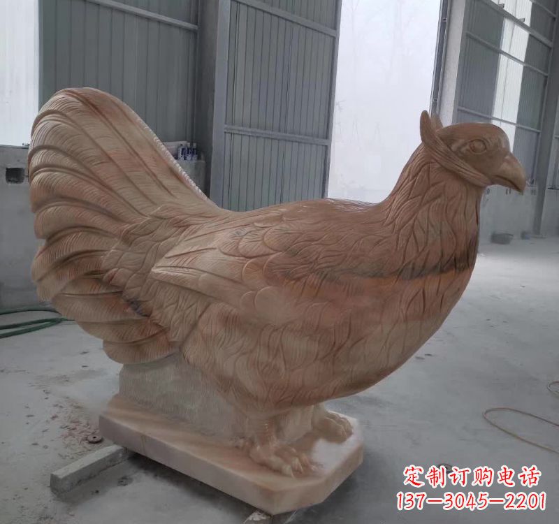 沈阳晚霞红石雕母鸡