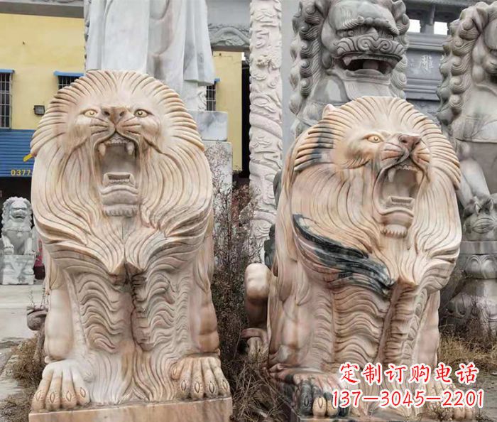沈阳晚霞红石雕欧式石狮子