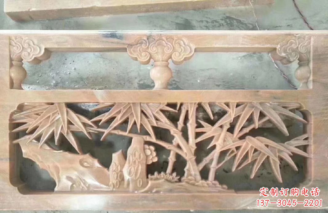 沈阳晚霞红石浮雕栏板户外摆件园林景观雕塑