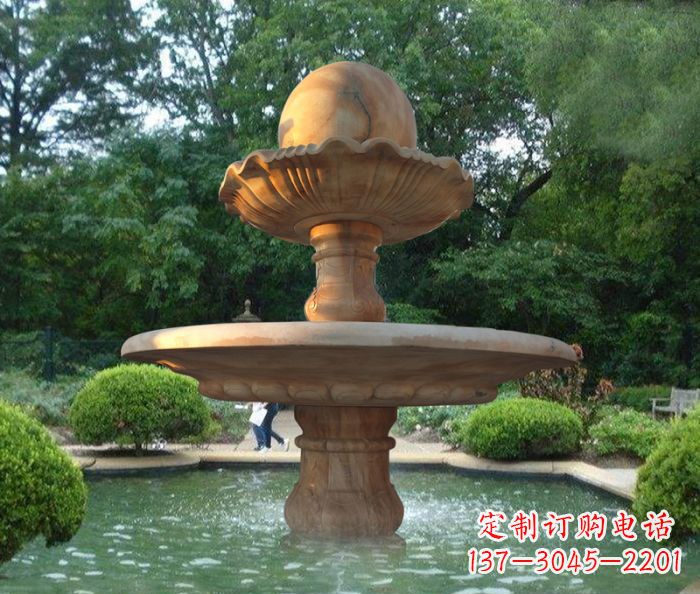 沈阳晚霞红双层风水球喷泉公园石雕