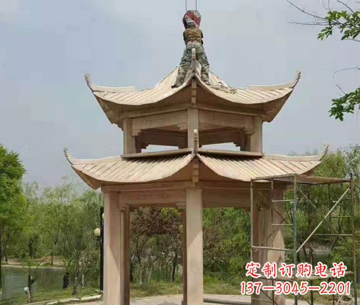 沈阳晚霞红双层凉亭石雕 (2)