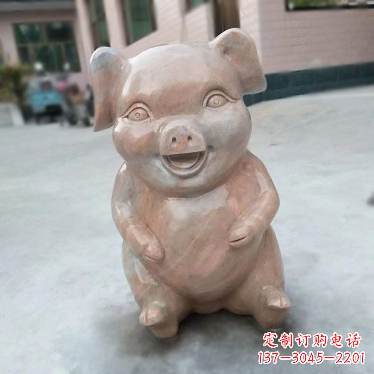 沈阳喜庆的石雕猪-晚霞红大理石生肖动物雕塑
