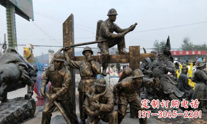 沈阳消防战士人物铜雕