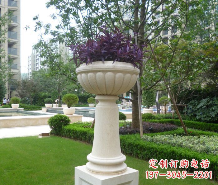 沈阳小区景观汉白玉花盆石雕 (2)