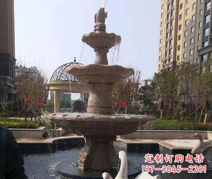 沈阳小区景观晚霞红鲤鱼石雕喷泉