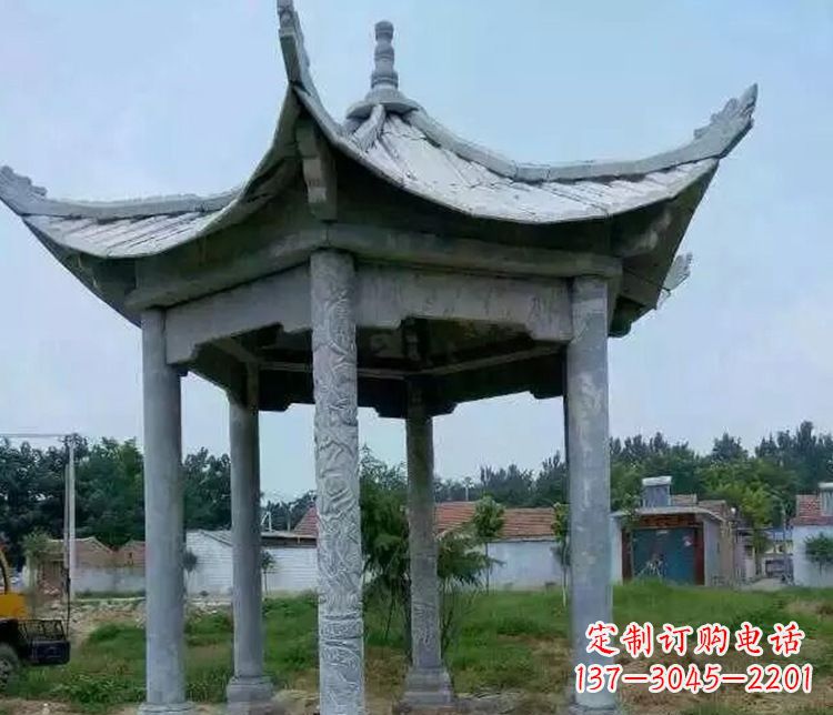 沈阳园林仿古六角凉亭景观石雕