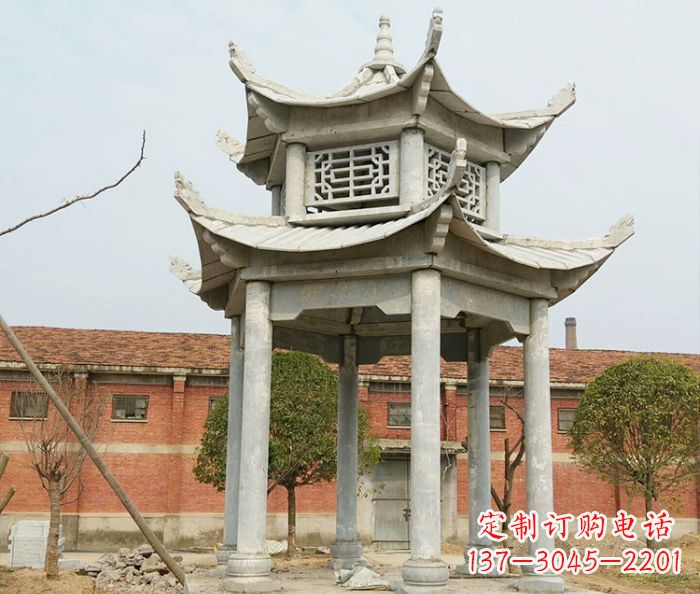 沈阳园林仿古双层石雕凉亭 (2)