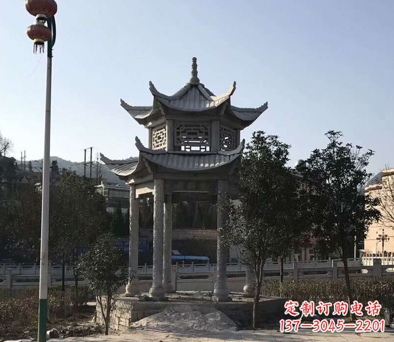 沈阳园林仿古双层石凉亭景观石雕 (4)