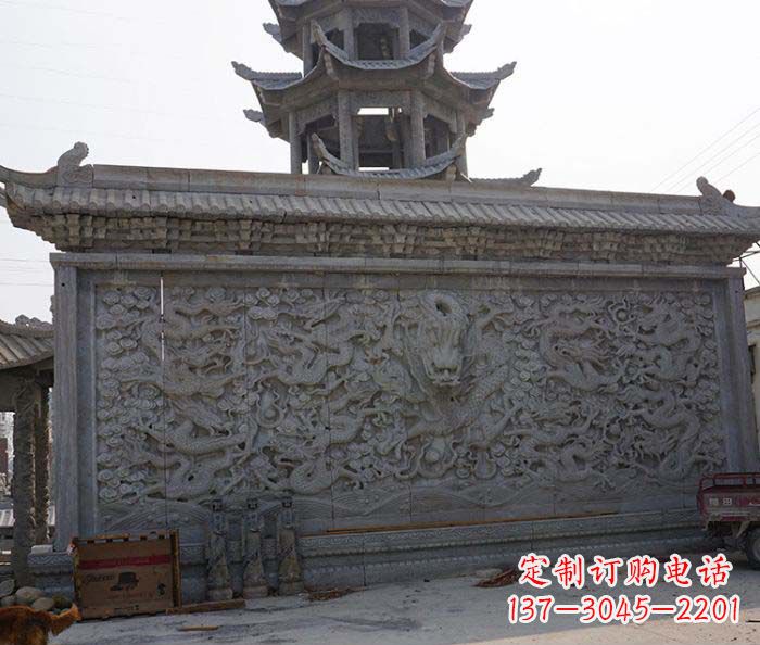 沈阳园林九龙壁石雕影壁