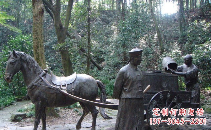 沈阳园林清朝士兵和马车小品铜雕