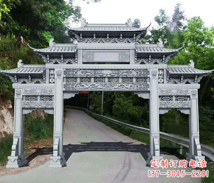 沈阳园林三门石牌坊景观石雕