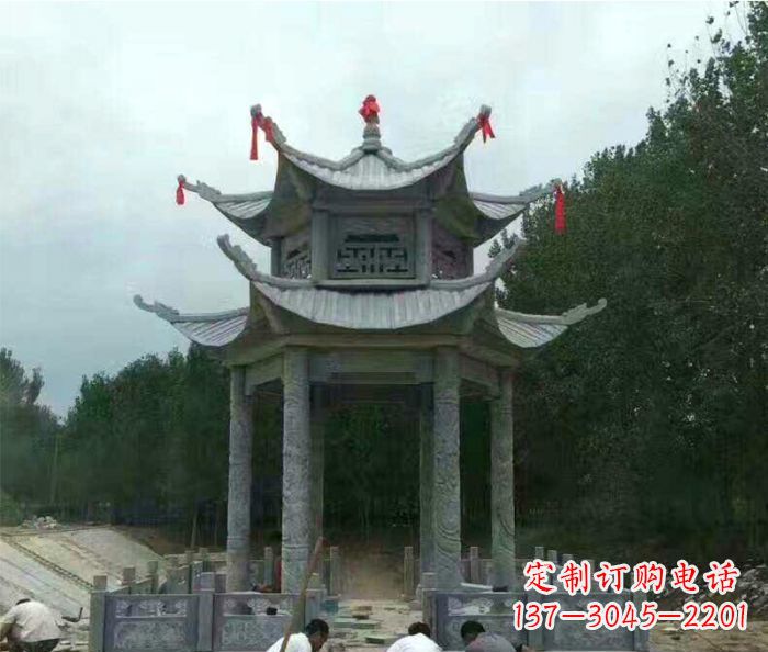 沈阳园林双层凉亭石雕 (3)