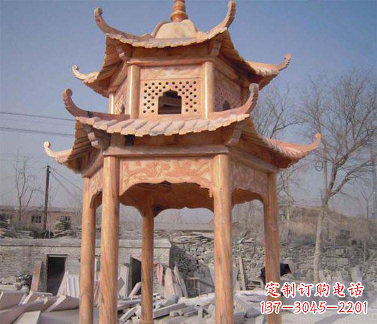 沈阳园林晚霞红石凉亭景观石雕