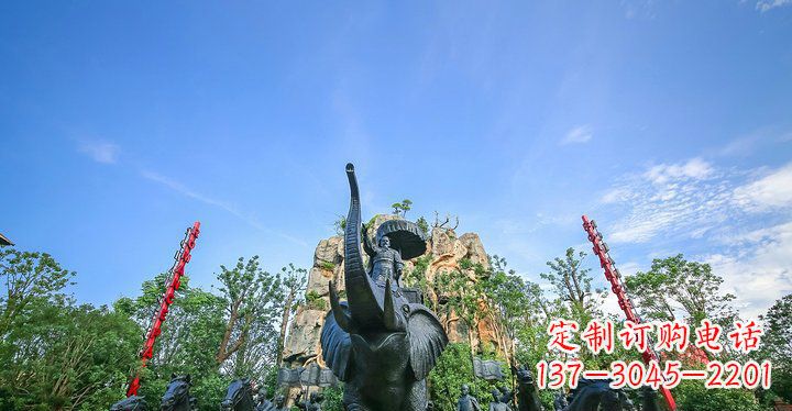 沈阳园林站在大象上出征的将军人物小品铜雕