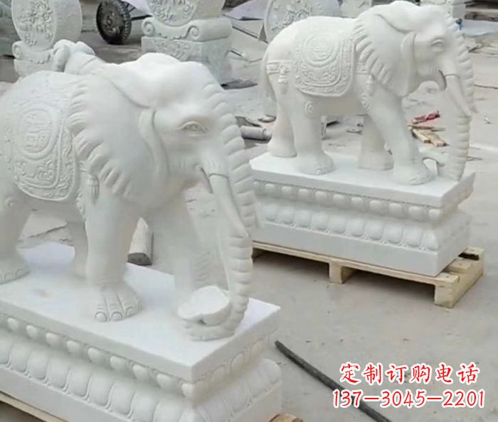 沈阳招财动物汉白玉大象石雕 (2)
